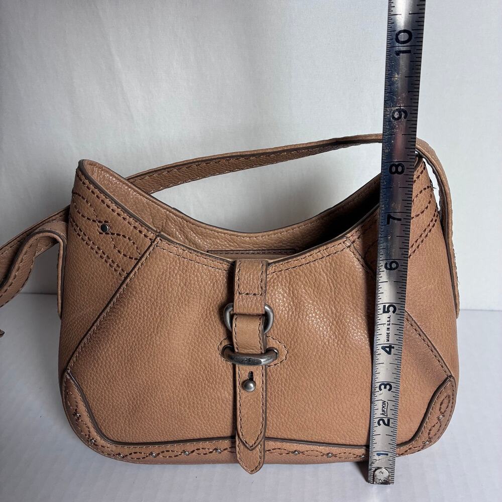Vintage Frye Tan Pebbled Leather Studded Stitch Hobo Crossbody Bag Dust Bag Y2K - Picture 11 of 16